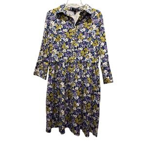 Lands' End Floral Print Shirt Dress Long Sleeve‎ Collared Size 8